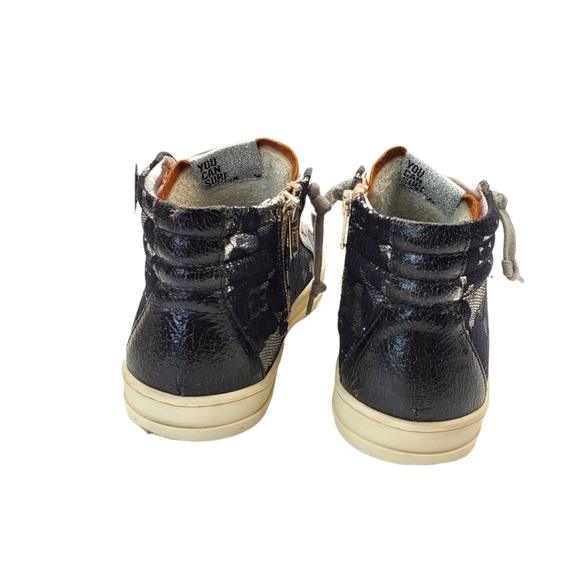 P448 Silver Leather and Black Lace Metallic Fashion High Tops - Picture 3 of 14